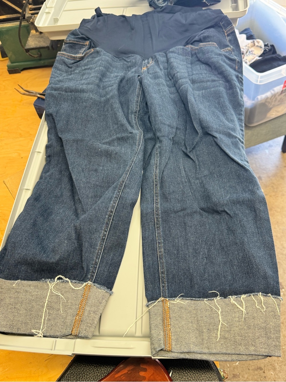 Indigo Blue Navy Maternity Denim Pants with Knit Panel